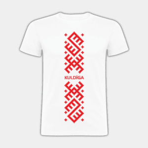 Кулдига, латвийский орнамент, красно-белый, детская футболка