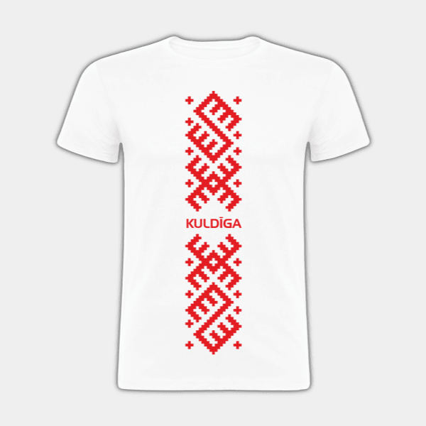 Kuldiga, łotewski ornament, czerwono-biały, koszulka dziecięca #1