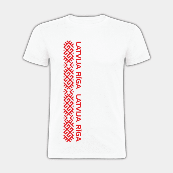 Riga, Latvia, Latvian Ornament On Left, Red and White, Children’s T-shirt #1