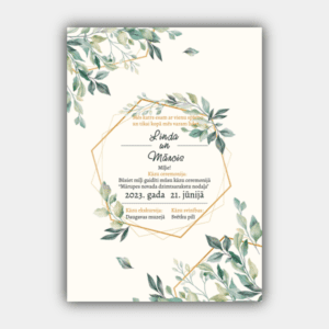 Branches With Leaves, Frame, Green, Orange, White Invitation
