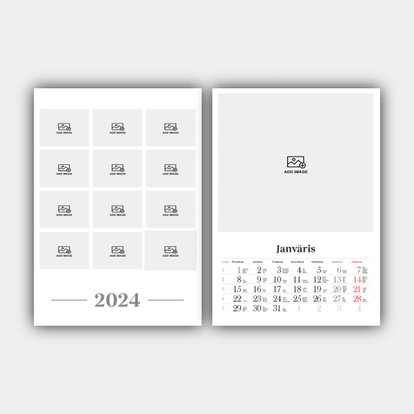 Stwórz i wydrukuj online swój pionowy łotewski kalendarz ścienny na 2024 rok (szablon nr 2) #1
