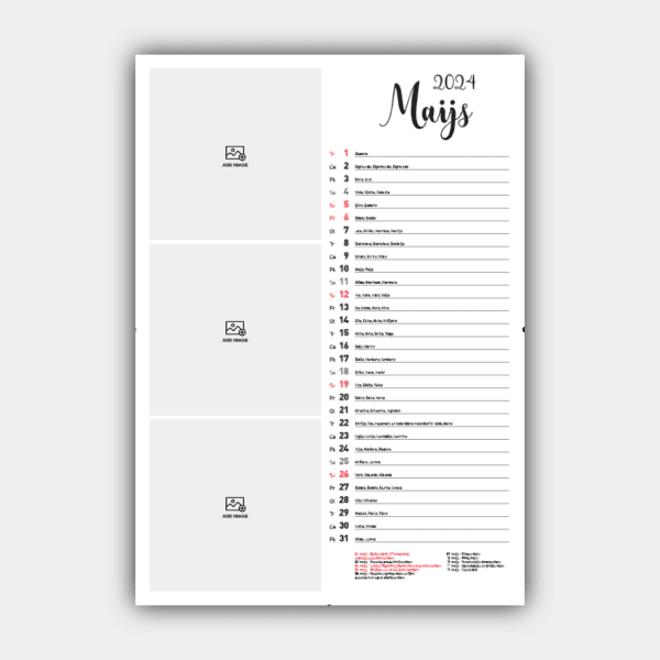 Создать и распечатать вертикальный дизайн латвийского настенного календаря на 2024 год онлайн (шаблон №3) #6