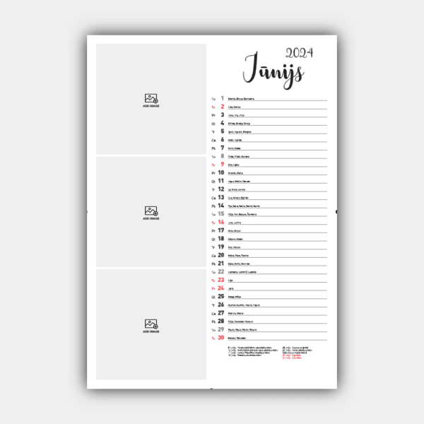 Создать и распечатать вертикальный дизайн латвийского настенного календаря на 2024 год онлайн (шаблон №3) #7