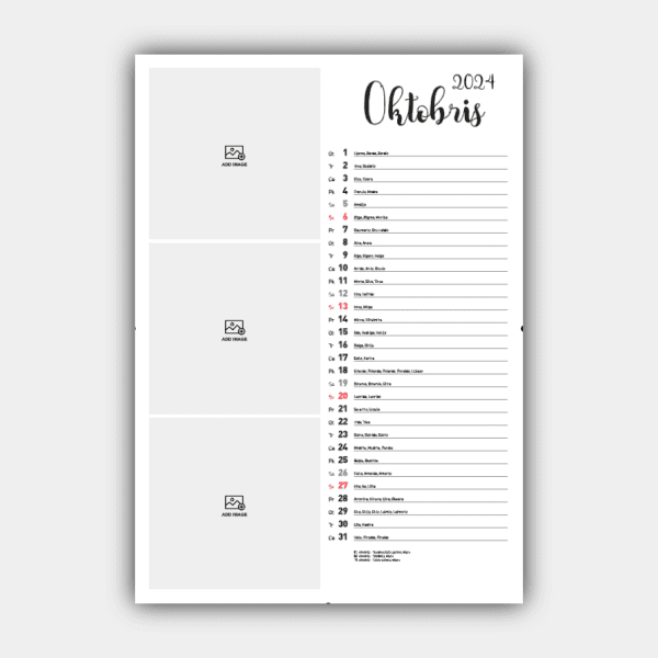 Создать и распечатать вертикальный дизайн латвийского настенного календаря на 2024 год онлайн (шаблон №3) #11